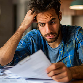 A Worried Man Looking at a Document
